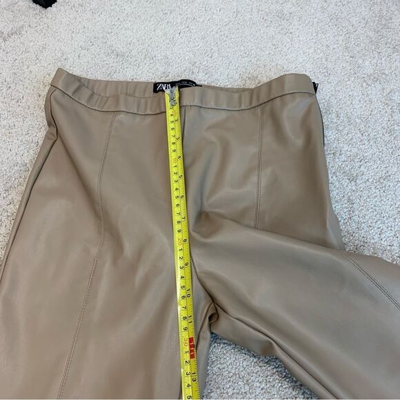 Zara Taupe brown vegan faux leather leggings zipper slit hem Sz L - Picture 13 of 15